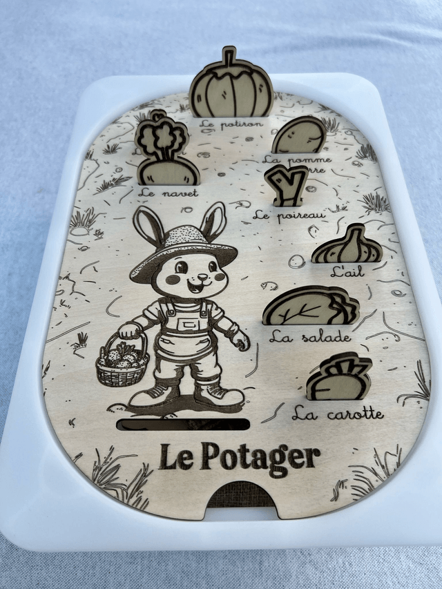 Plaque d'activité compatible avec les bac IKEA Trofast - Le Lapin et son potager sans couleur 🥕🐇