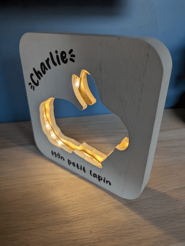 Veilleuse / lampe lapin gris en bois personnalisé 
