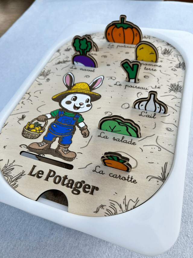 Plaque d'activité compatible avec les bac IKEA Trofast - Le Lapin et son potager avec couleur 🥕🐇