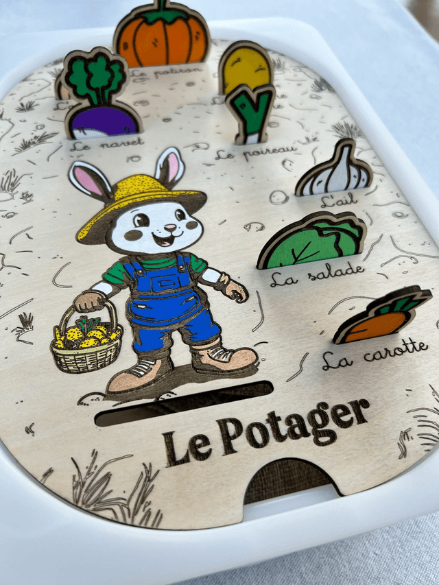 Plaque d'activité compatible avec les bac IKEA Trofast - Le Lapin et son potager avec couleur 🥕🐇