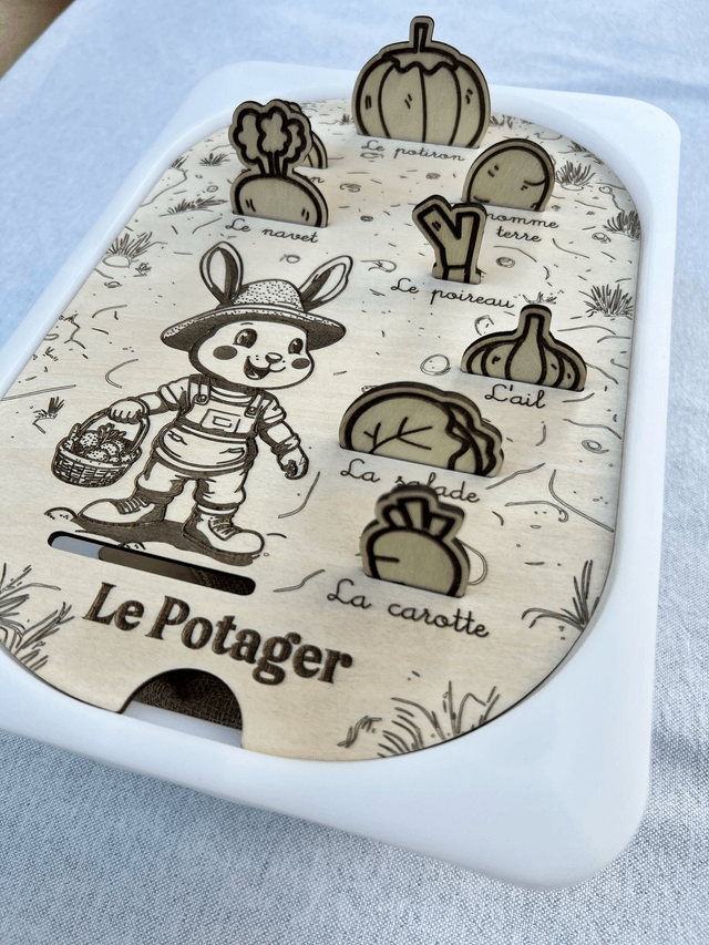 Plaque d'activité compatible avec les bac IKEA Trofast - Le Lapin et son potager sans couleur 🥕🐇
