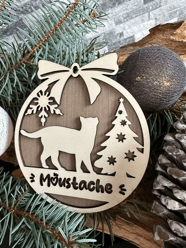 Boule de Noël pour chat "Moustache"